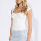 White Solid Mesh Corset Top