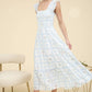 Blue Floral Square Neckline Dress
