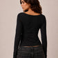 WRAP PLUNGE LONG SLEEVE TOP