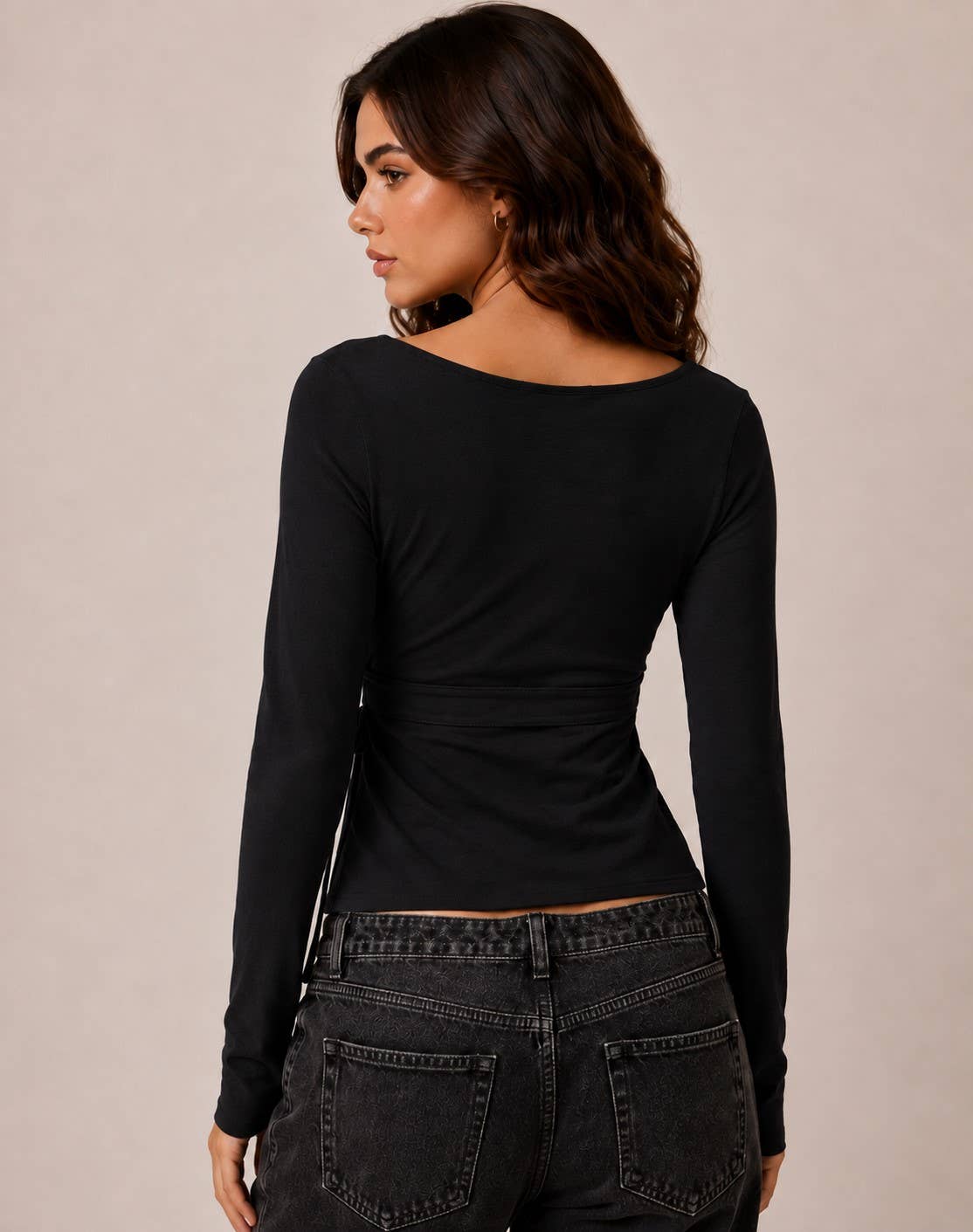 WRAP PLUNGE LONG SLEEVE TOP