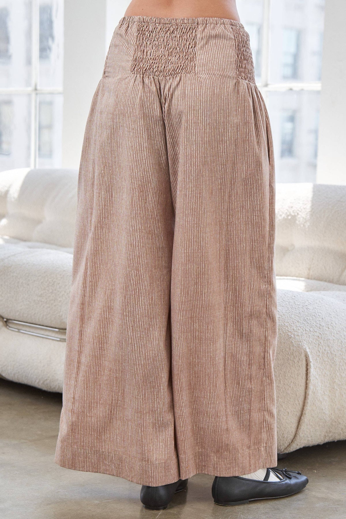 Striped Wide Leg Smocked Pants