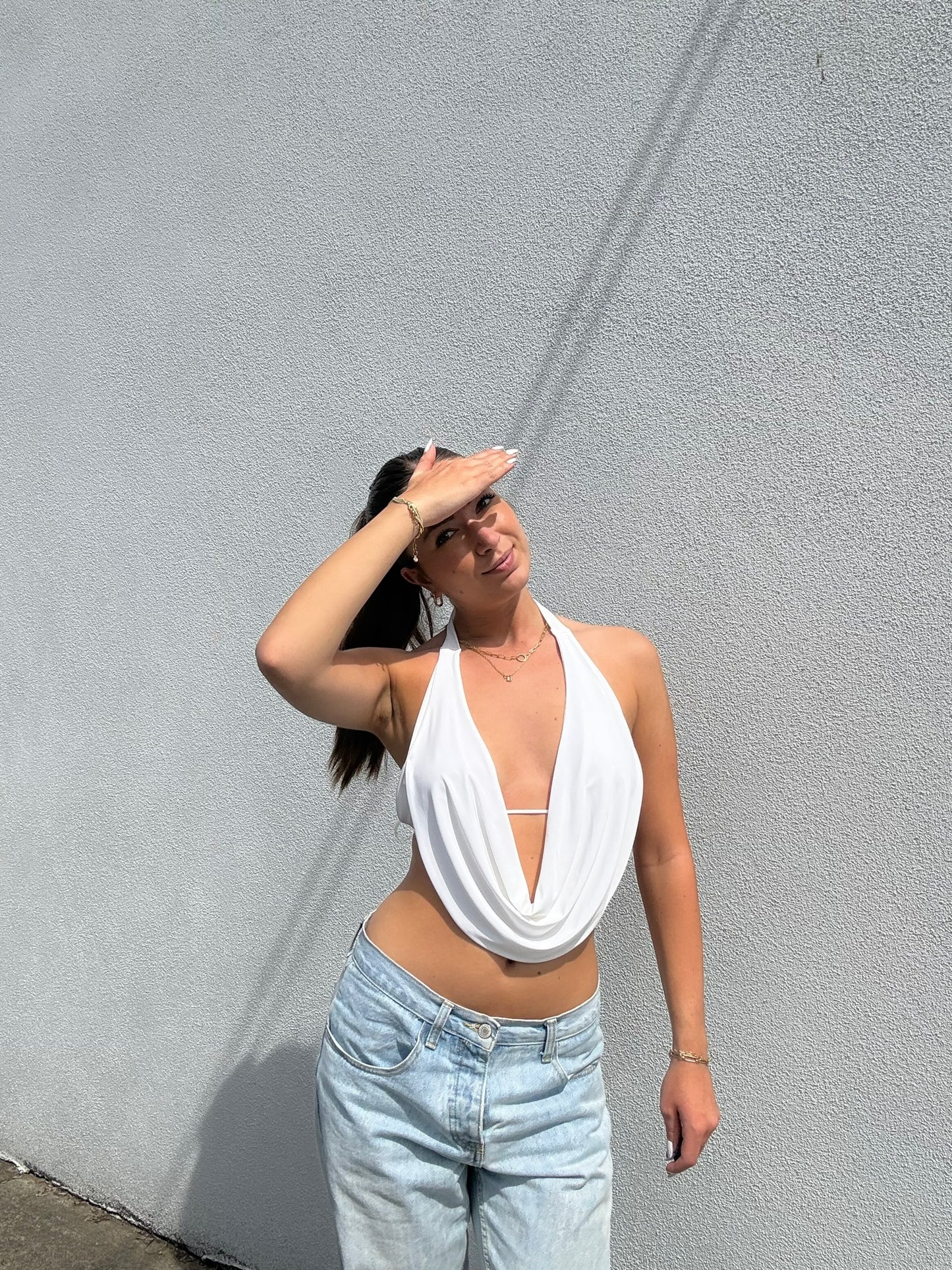 Open Back Halter Cowl Neck Top