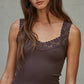 Knit Seamless Ribbed Tank Top with Lace Trim