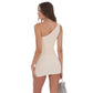 Rhinestone Mesh One Shoulder Dress in Beige