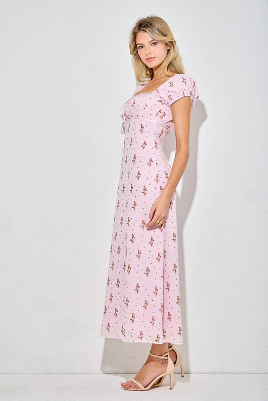 Dainty Strawberry Print Square Neck Midi Dress