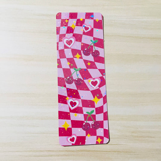 Bookmark Red Checkered Cherry Pattern