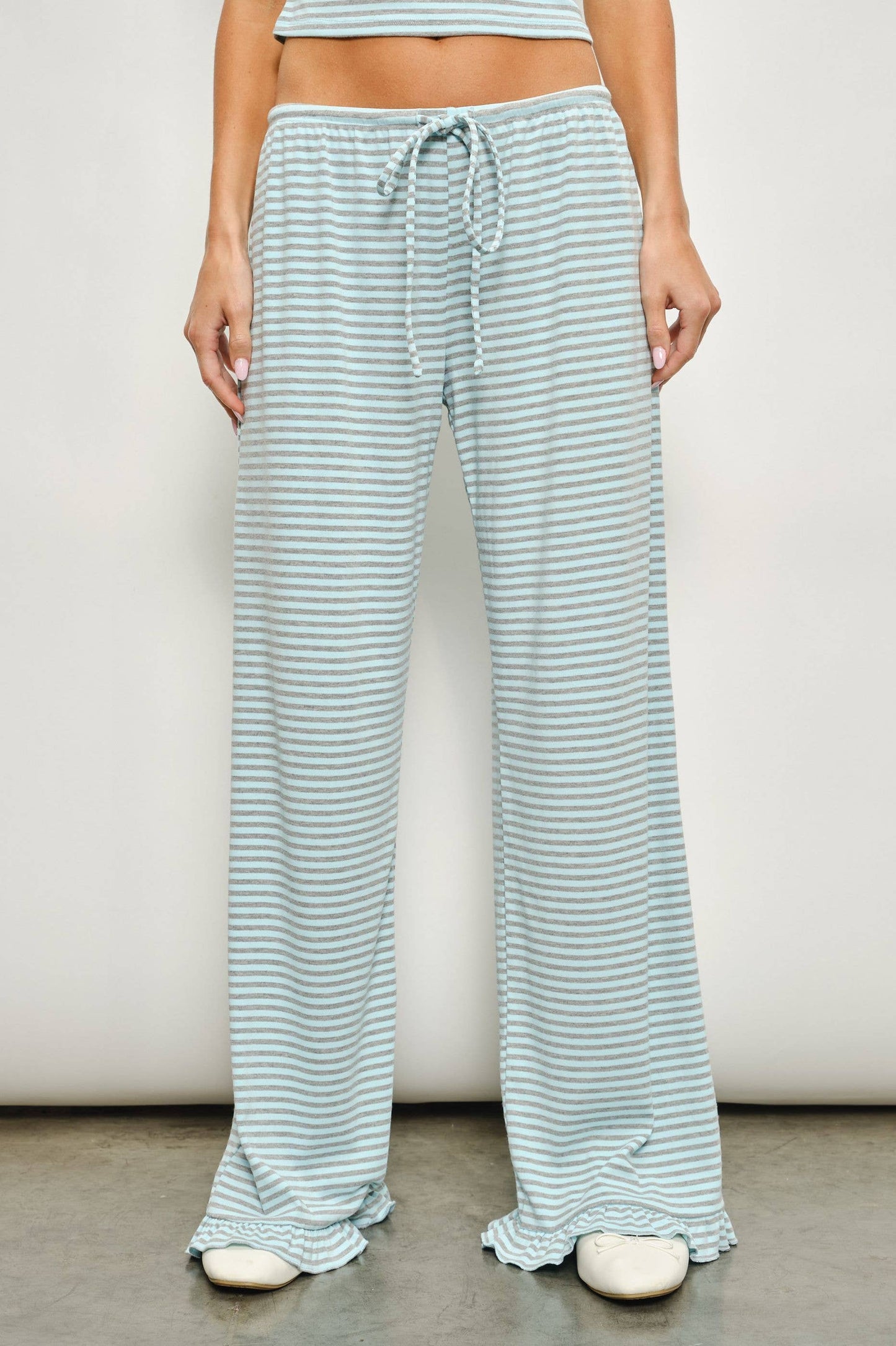 DEVIN STRIPED LOUNGE PANTS WITH RUFFLE
