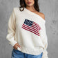 American Flag Knit Off The Shoulder Sweater