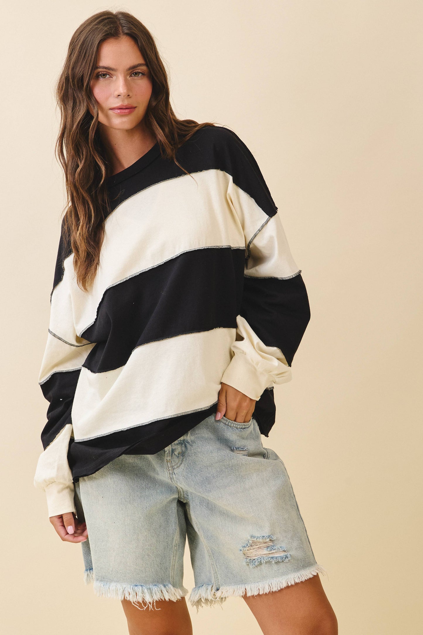 Contrast Panel Long Sleeve Slouchy