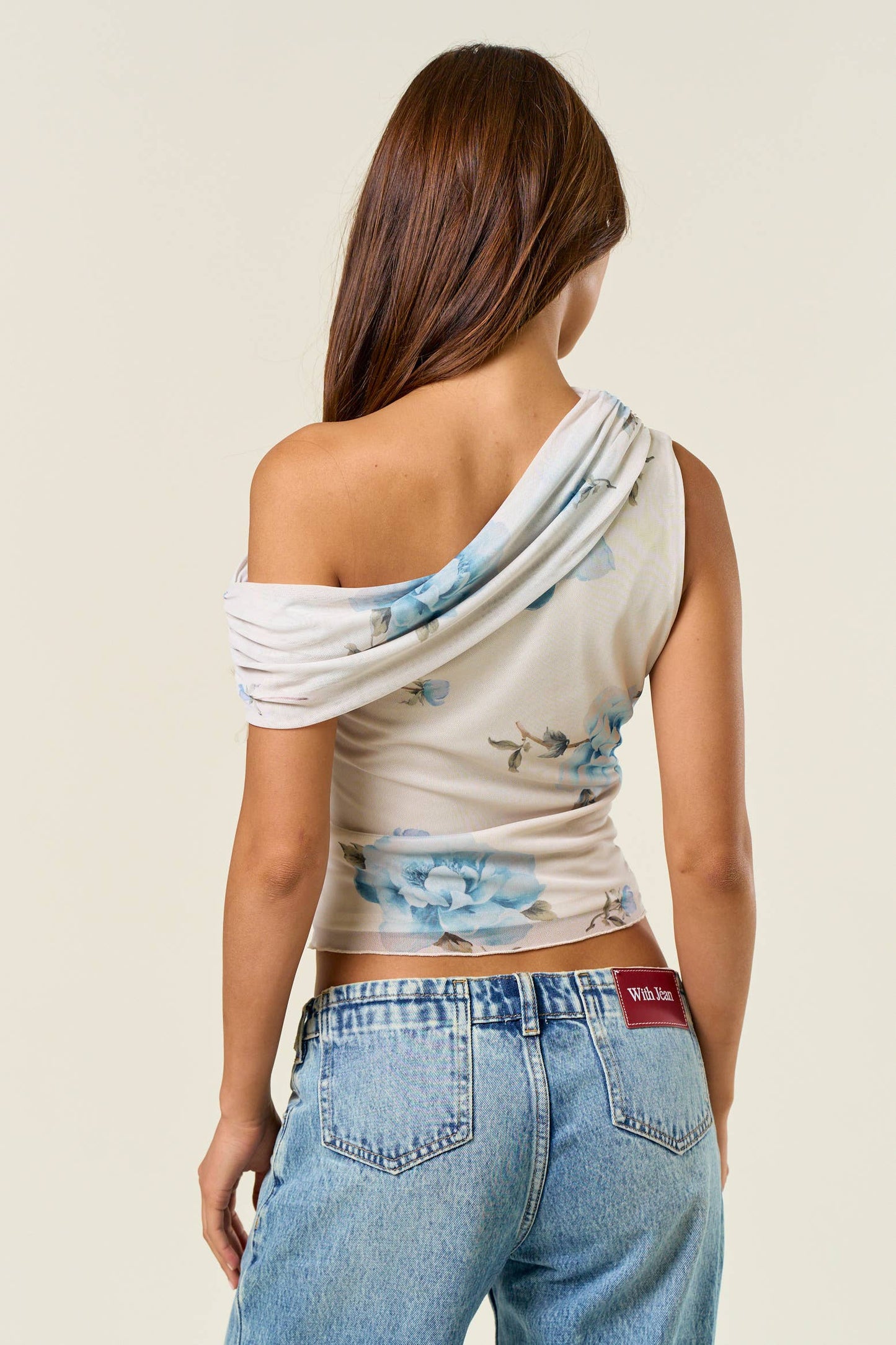 Blue Floral Mesh Top