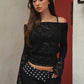 Maple Leaf Lace Boat Off-Shoulder Long Sleeve Top