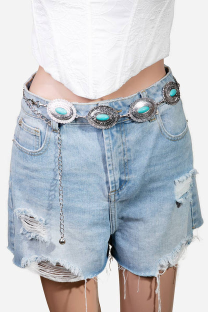 Oval Turquoise Concho Disc Chain Belt