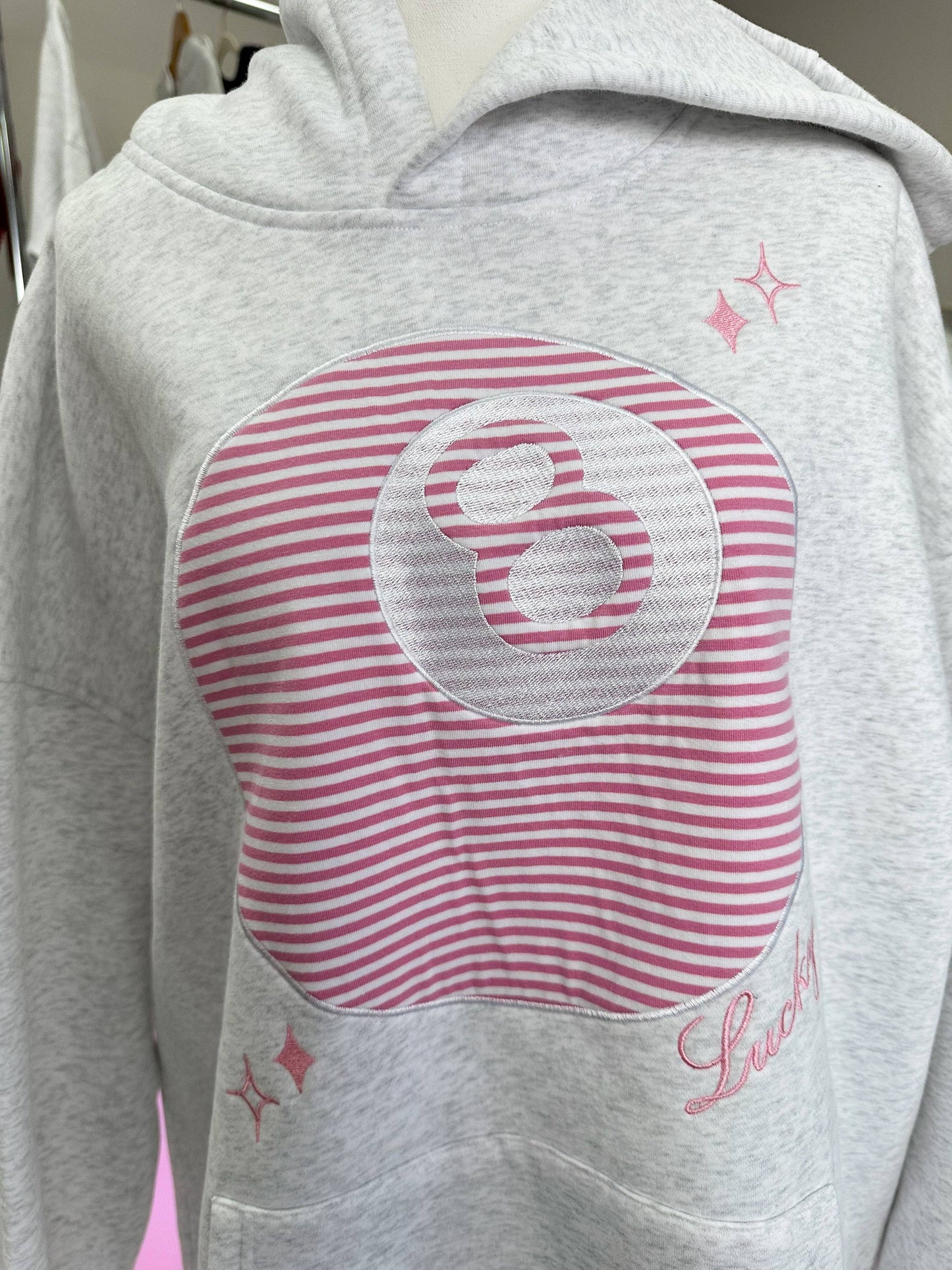 Pearl Grey Lucky You 8 Ball Embroider Hoodie