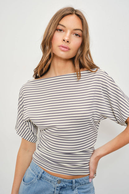 DELILAH STRIPED ONE SHOULDER TOP