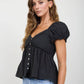 V NECK LADDER LACE PUFF SLEEVE