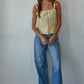 Woven Eyelet Button Down Square Neck Top