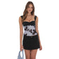 Two-Toned Mesh Print Top in Black and Blue