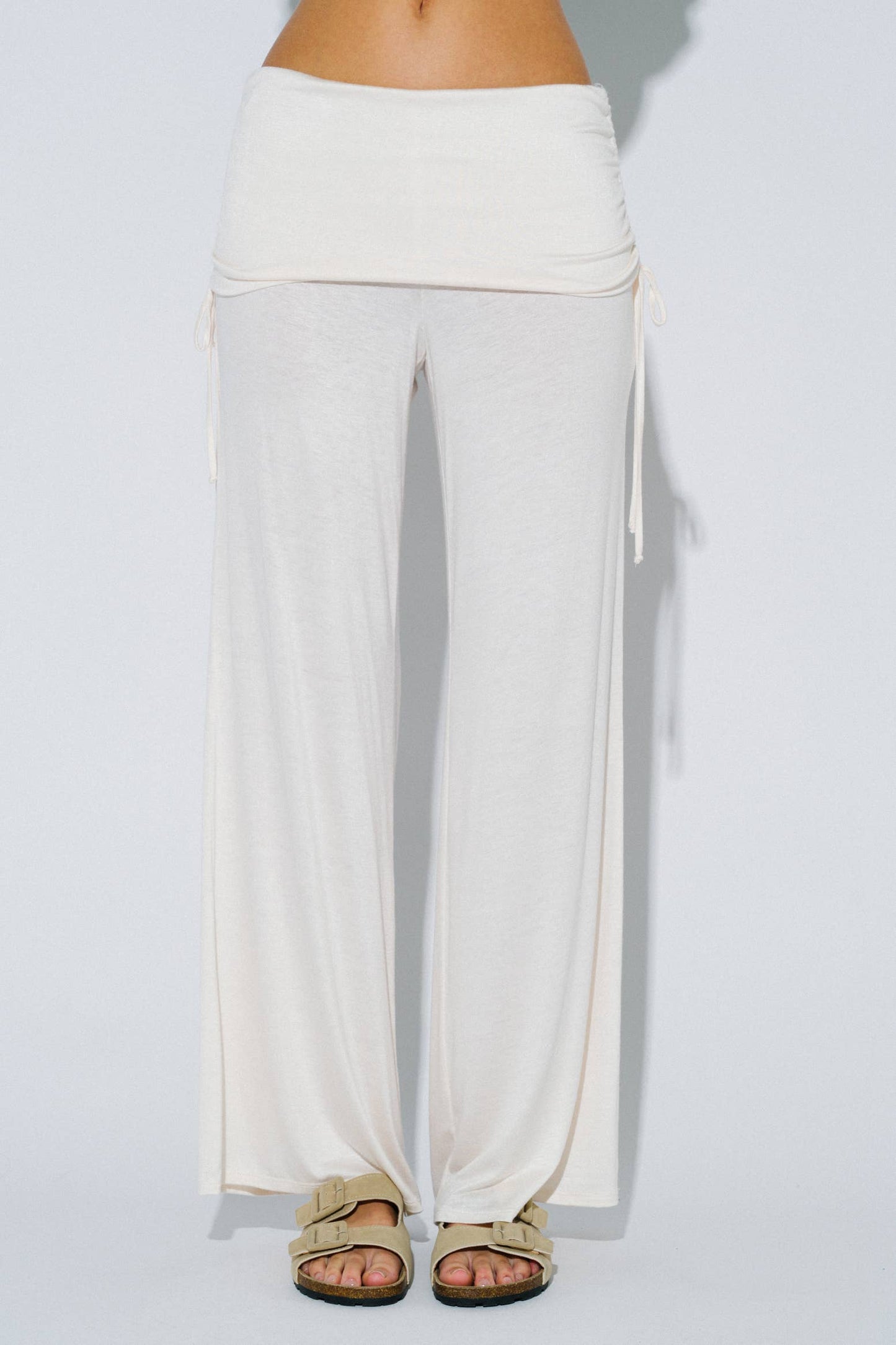 Cinched Waist Flare Knit Pants