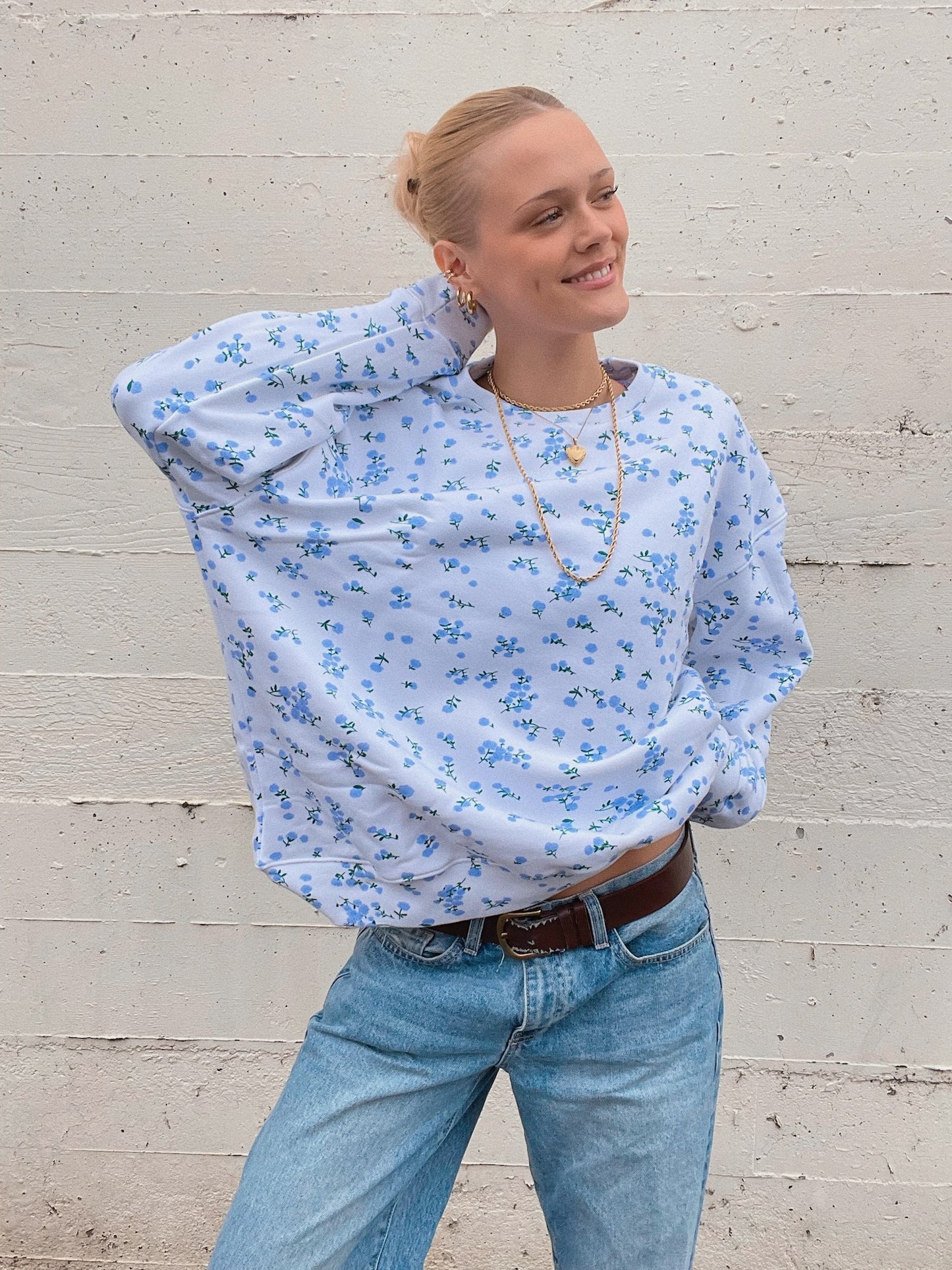 Blue Floral Crewneck