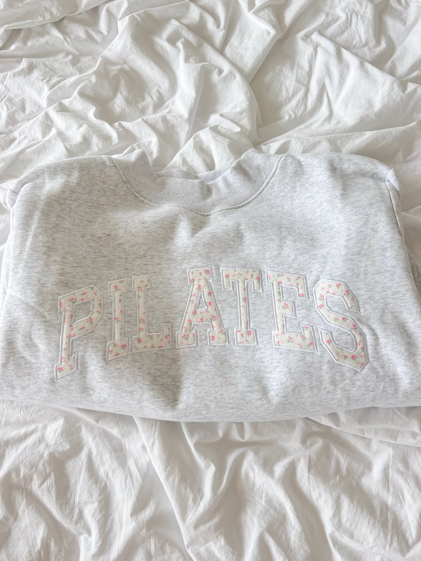 Pearl Grey Mockneck Pilates Embroider Sweatshirt