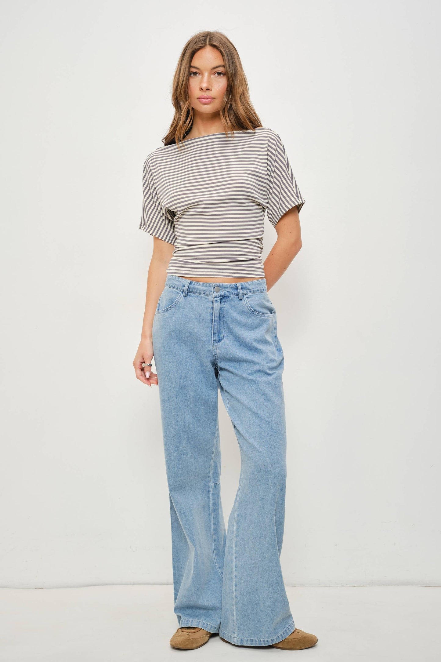 DELILAH STRIPED ONE SHOULDER TOP