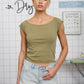 Washed Raw Edge Boat Neck Short Sleeve