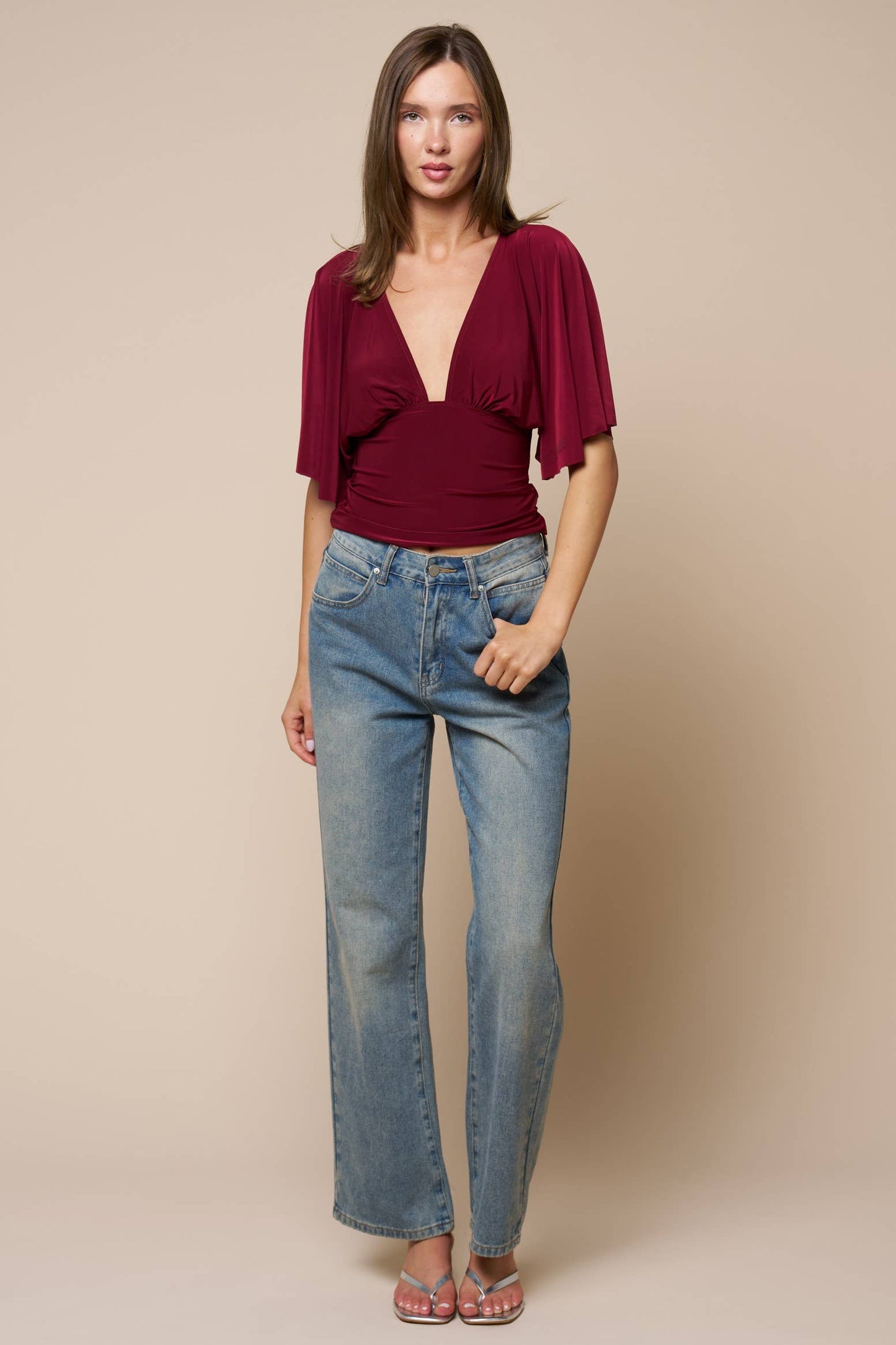 Plunging Short Sleeve Fitted Top