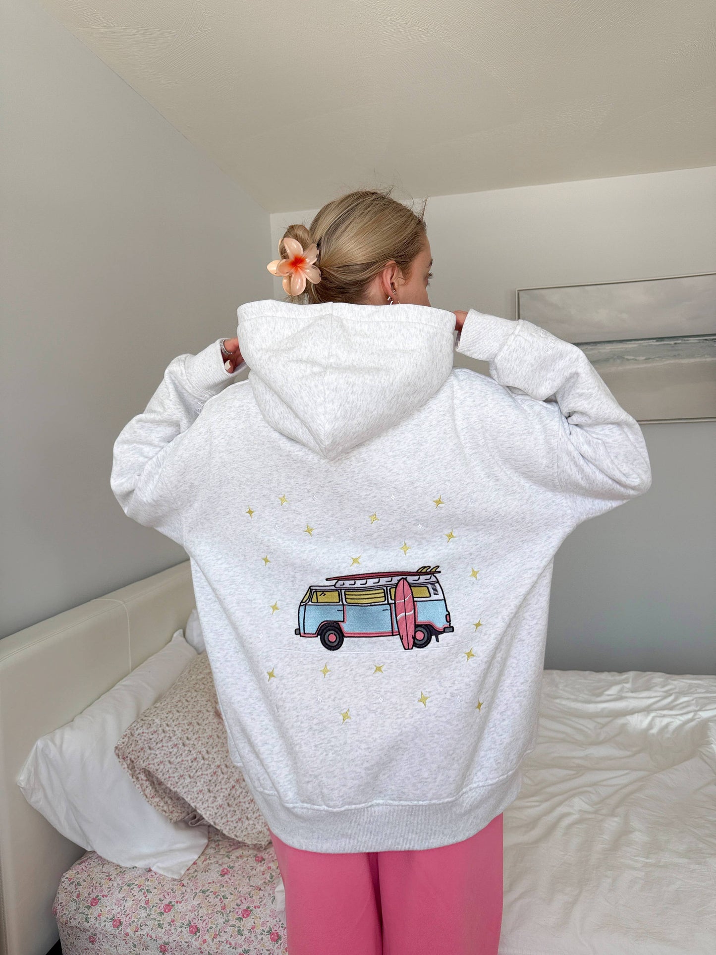 Pearl Grey Van Star Embroider Hoodie