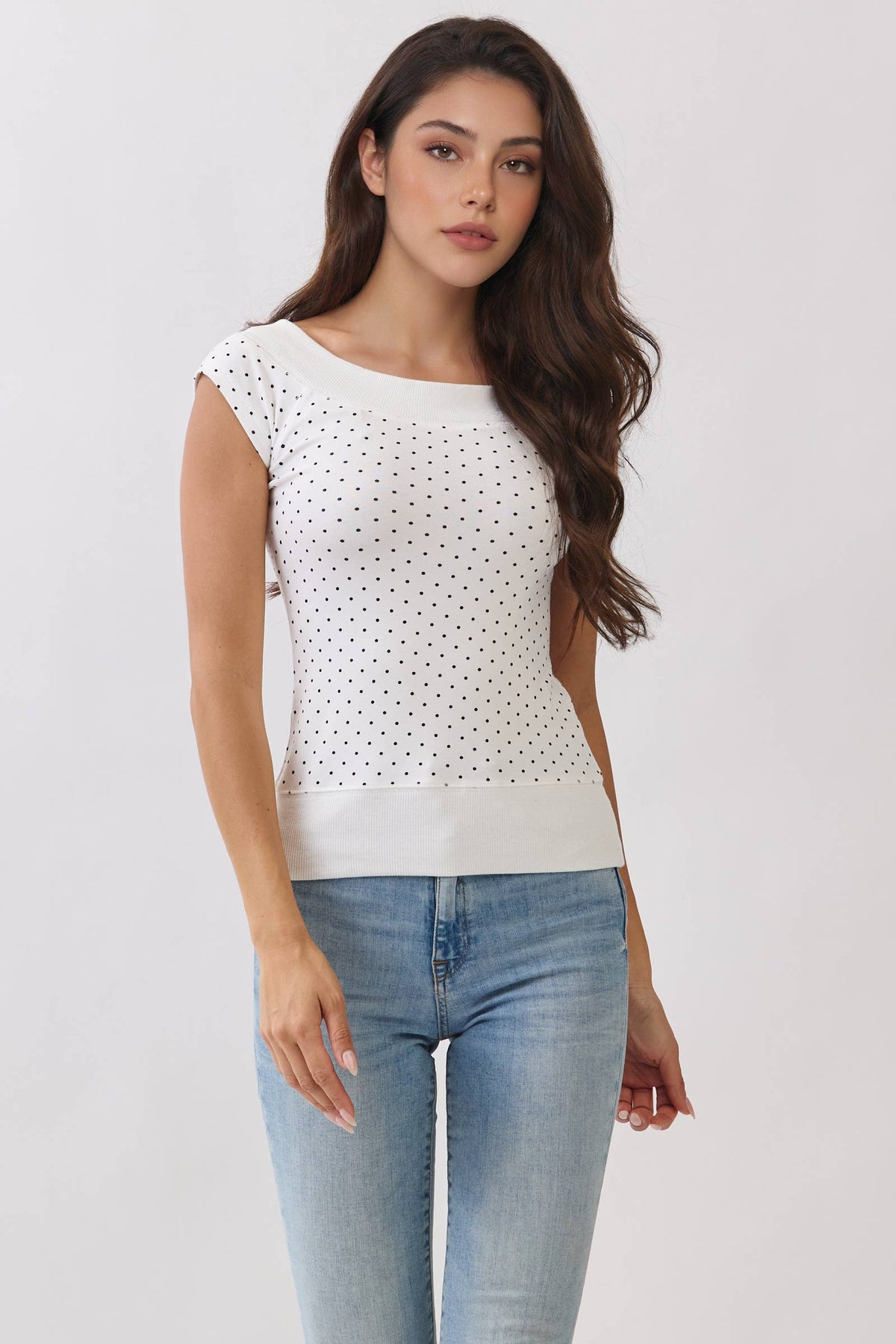 Polka Dot Boat neck Top
