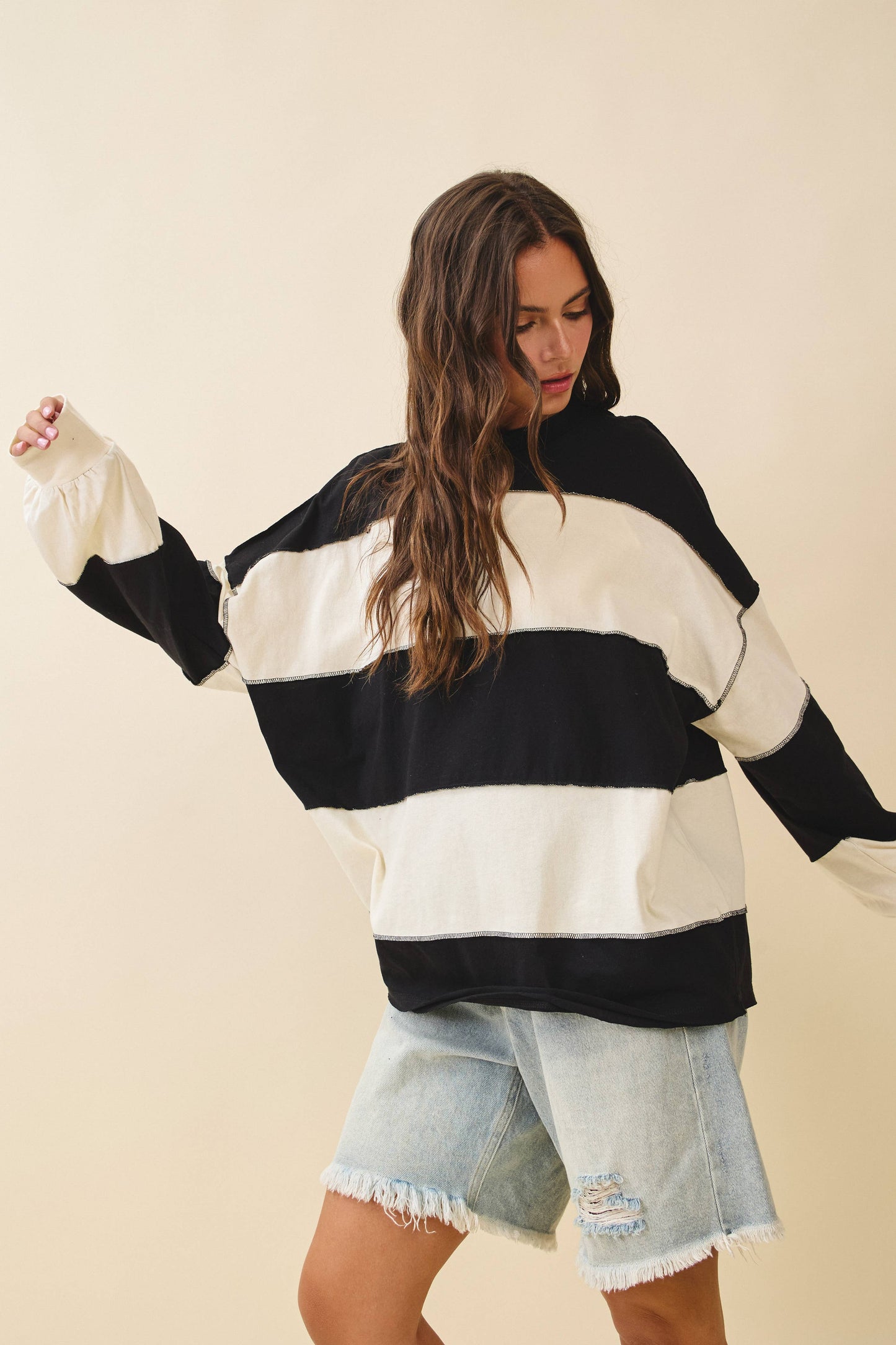 Contrast Panel Long Sleeve Slouchy