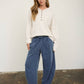 SMOCKED WAIST DRAWSTRING BARREL LEG SWEATPANTS