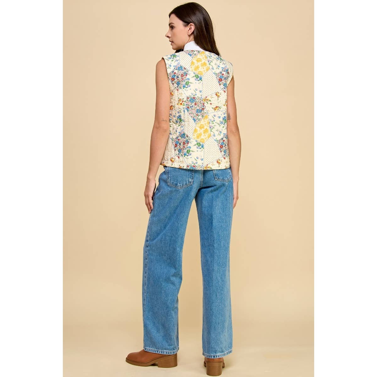 Multi Flower Quilted Vest with Front Ribbon