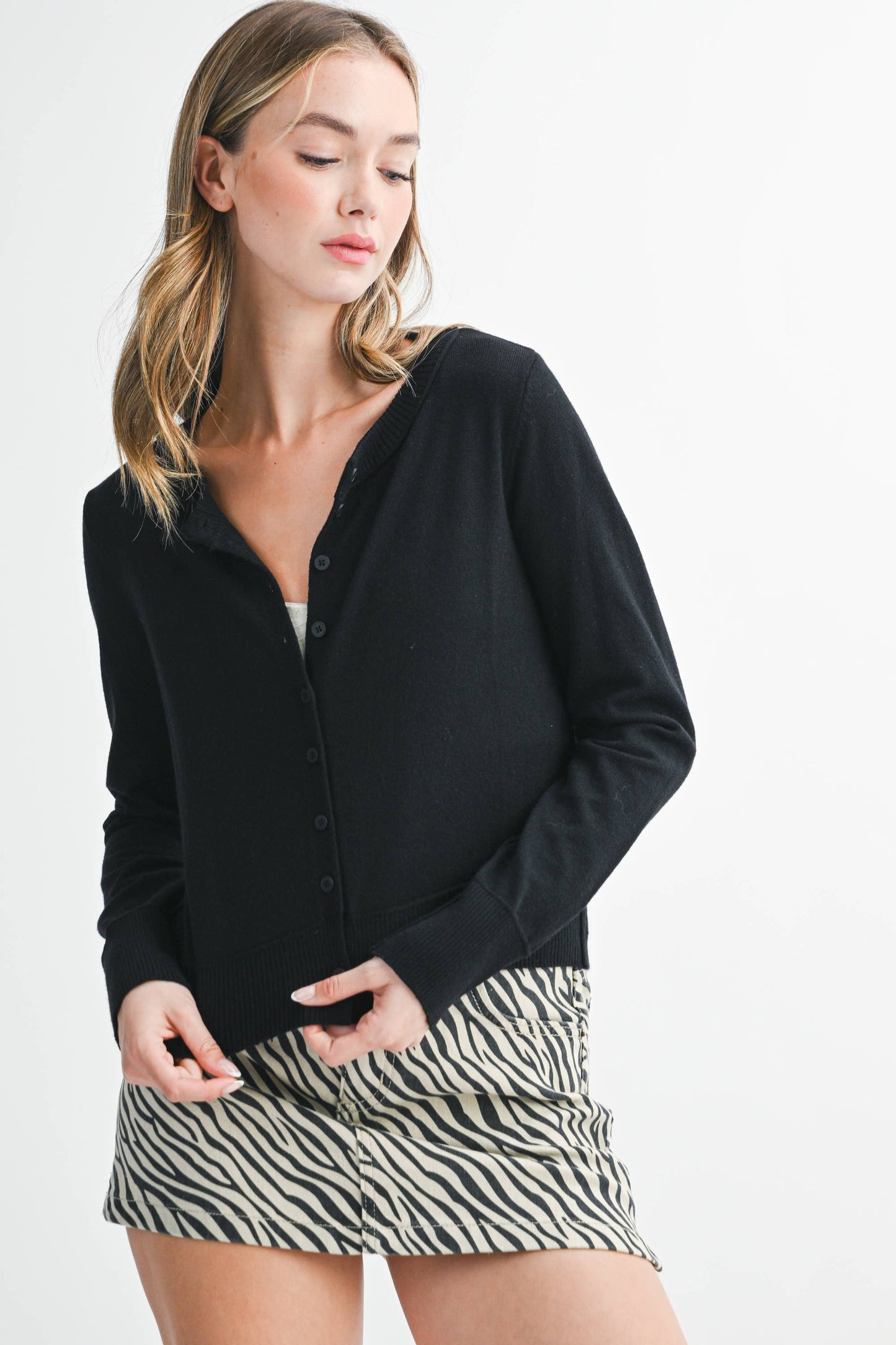 Ribbed Button-Up Knit Cardigan