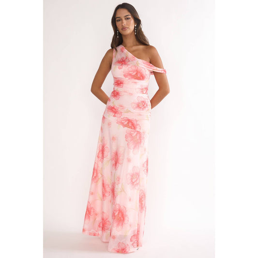 Asymmetrical One Shoulder Floral Maxi Dress