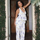 Vase Print Halter Peplum Top