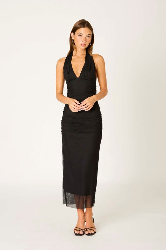 Mesh Halter Midi Dress