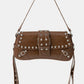 Glossy Leather Rivet Trim Shoulder Bag