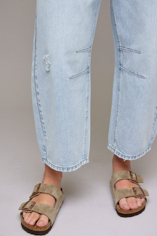 Light Wash Crop Barrel Fit