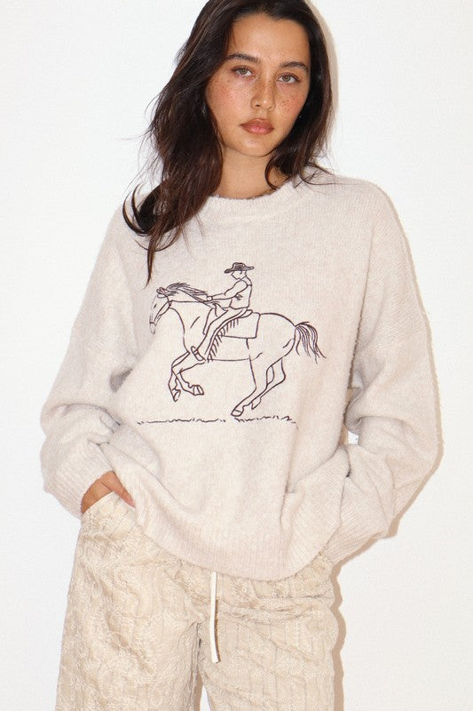 Embroidered Cowboy Knit Sweater