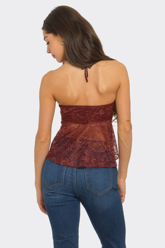 Cinnamon Lace Halter Top