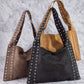 Grommet Strap Suede Shoulder Bag