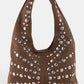 Grommet Studded Suede Shoulder Bag