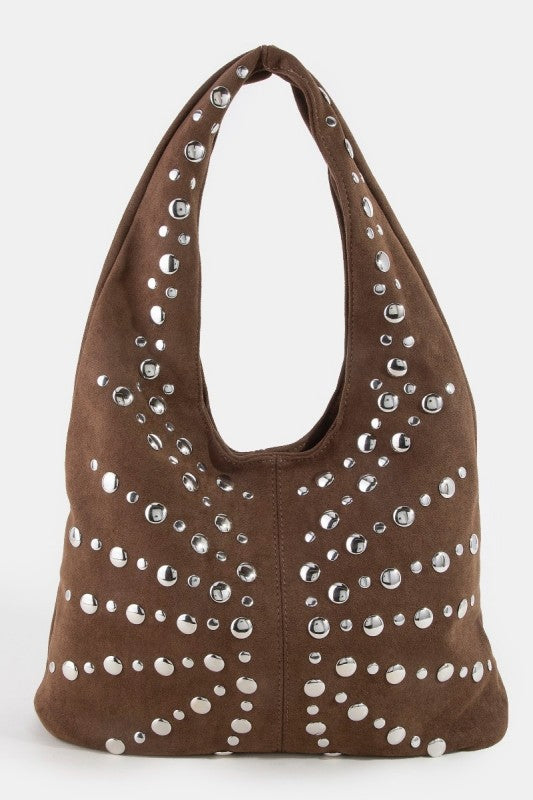 Grommet Studded Suede Shoulder Bag