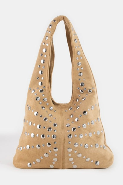 Grommet Studded Suede Shoulder Bag
