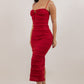 Red Ruched Bodycon Midi Dress