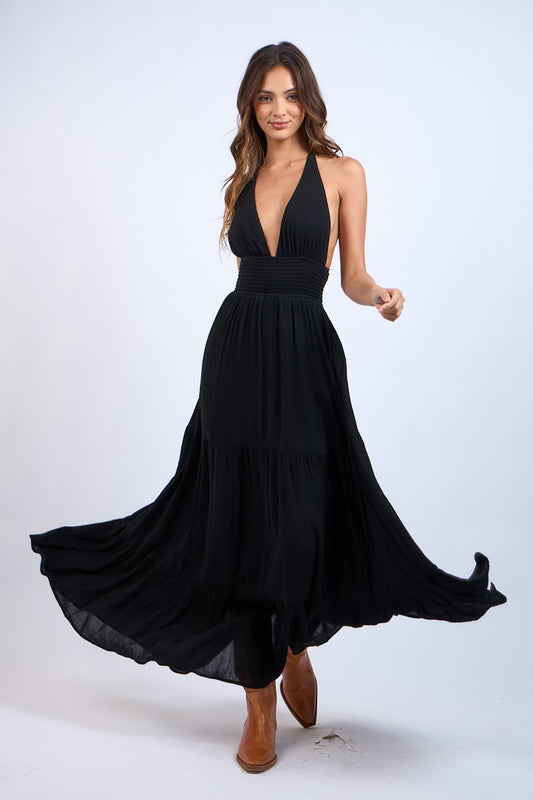 Halter Plunging V-Neck Maxi Dress