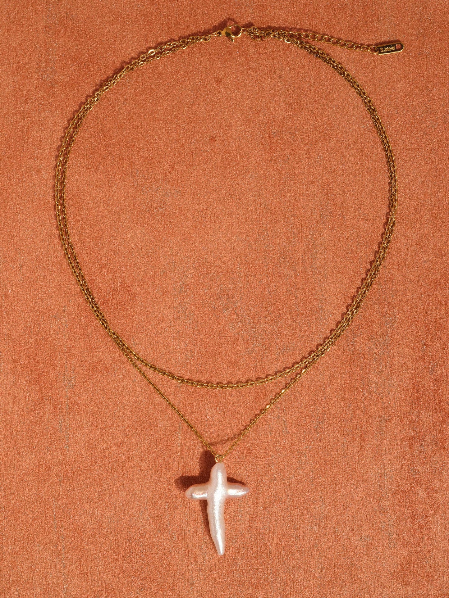Aurise 18K Gold Non-Tarnish Freshwater Pearl Cross Necklace