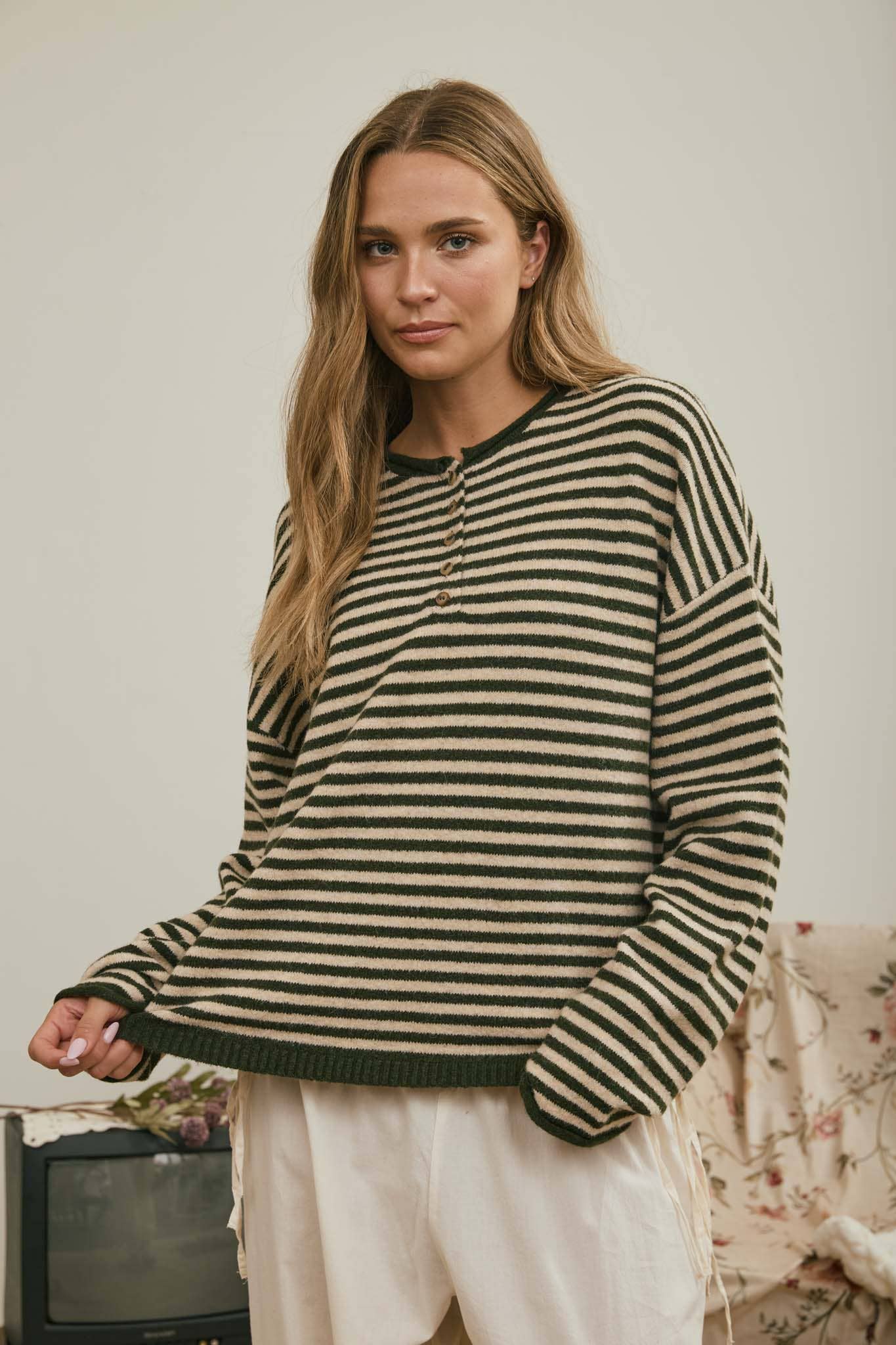 Henley Striped Sweater