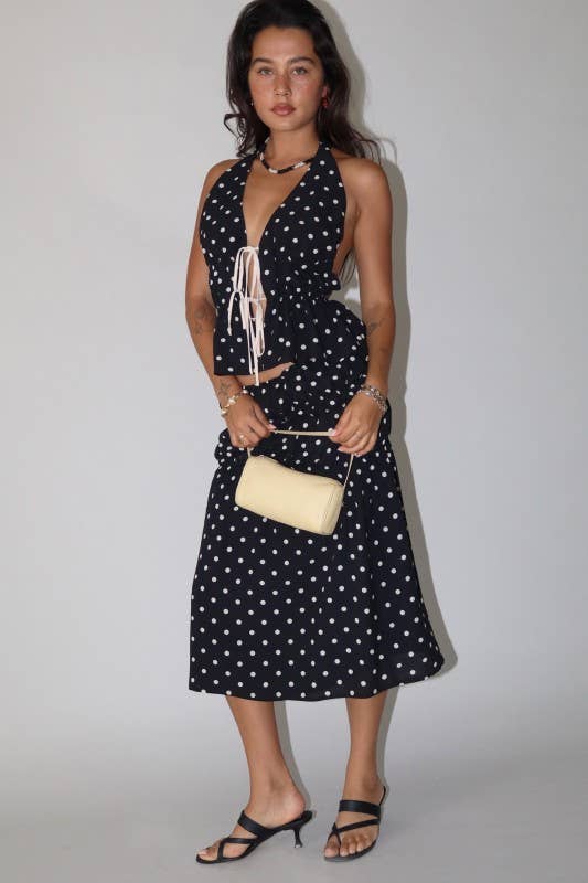 Polka Dot Halter Top with Tie Back