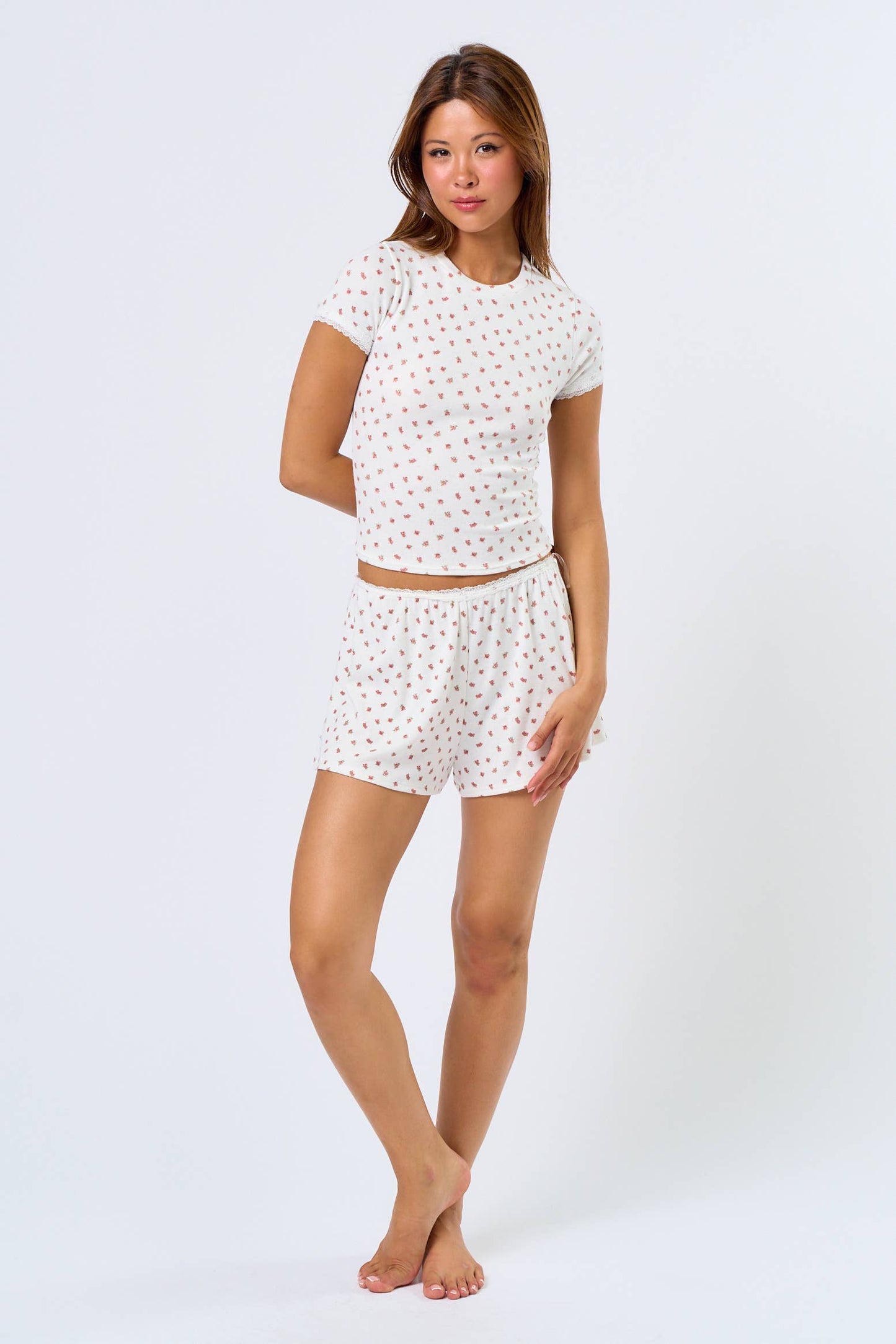 Pointelle Ditsy Short Sleeve Top